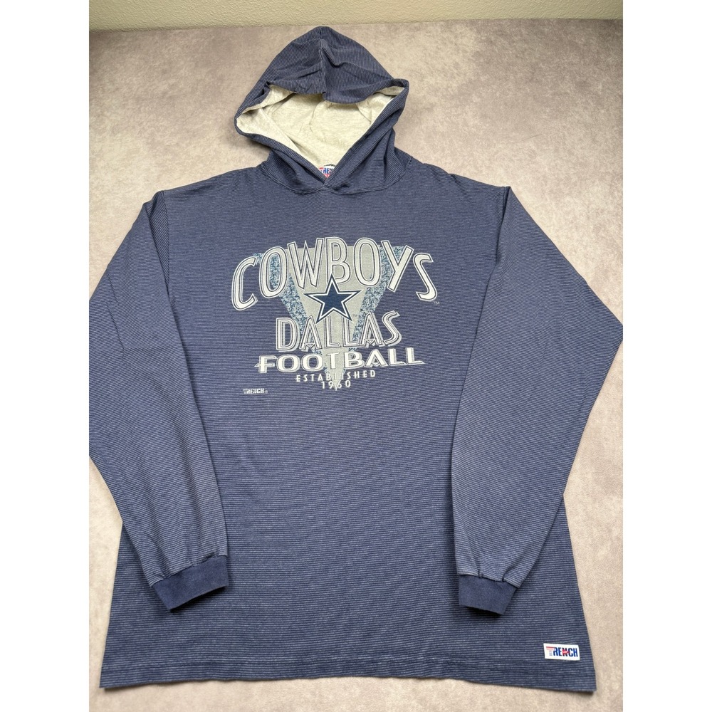 VTG Trench Ultra NFL Dallas Cowboys Hoodie Shirt Mens XL Blue Striped 90s USA